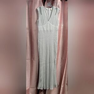 Calvin Klein Women's Dress Silver Size 14 Metallic V-Neck formal gown